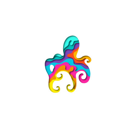 Paper cut octopus shape 3D origami. Trendy concept fashion design. Vector illustrationのイラスト素材