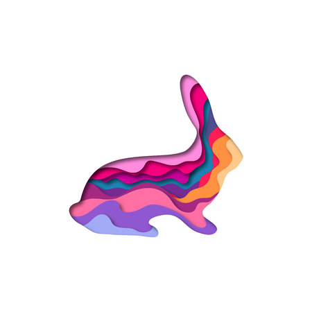 Paper cut rabbit shape 3D origami. Trendy concept fashion design. Vector illustrationのイラスト素材