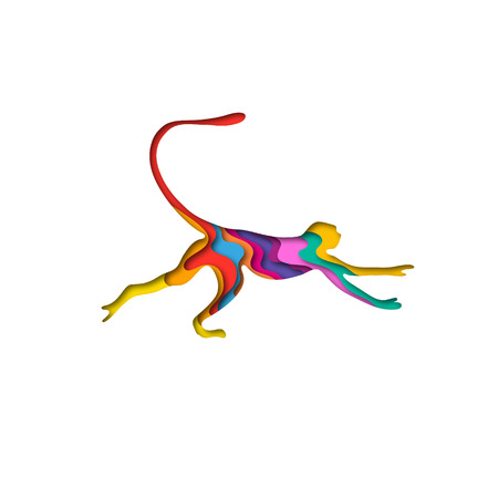 Paper cut monkey, safari animals shape 3D origami. Trendy concept fashion design. Vector illsutrationのイラスト素材