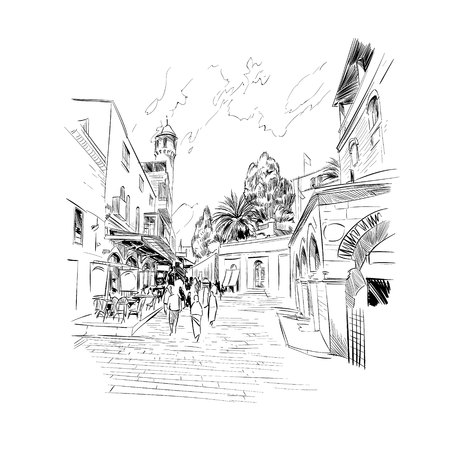 Israel. Streets of Jerusalem. Hand drawn sketch. Vector illustration.のイラスト素材
