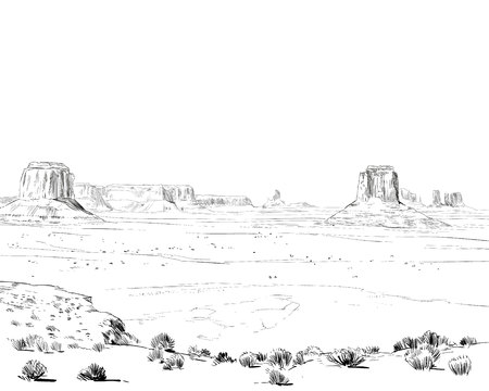 Desert of North America Arizona. Chihuahuan. Hand drawn sketch vector illustration.のイラスト素材