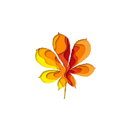 Paper cut out chestnut leaf shape 3D design. Template of lettering for postcard, banner, poster, placard. Colorful vector illustration.のイラスト素材