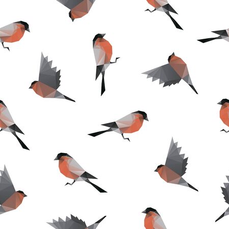 Bullfinch triangle shape seamless pattern backgrounds. Wrapping paper template. Polygonal design illustration.のイラスト素材