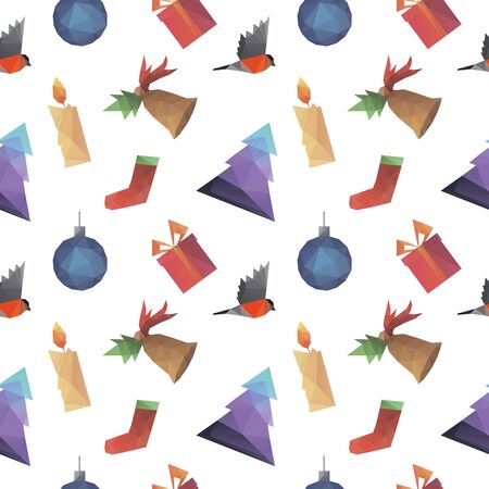 Christmas symbols triangle shape seamless pattern backgrounds. Merry Christmas, Happy New Year wrapping paper template. Polygonal design illustration.のイラスト素材