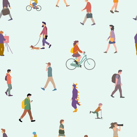 Seamless pattern background. Group of different people living in the city. Urban life. City life. Flat design concept.のイラスト素材