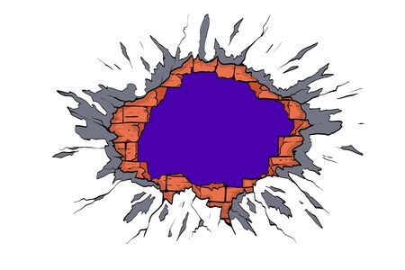Hole in the wall. Comics style. Hand drawn vector illustrationのイラスト素材