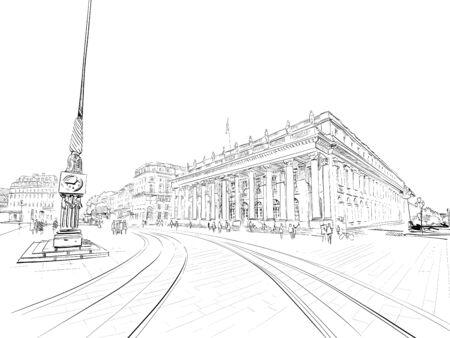 Grand Theater de Bordeaux. Bordeaux. France Hand drawn sketch. Vector illustration.のイラスト素材