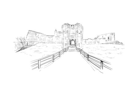 Warkworth Castle. Great Britain. Euorope. Hand drawn sketch. Vector illustration.のイラスト素材