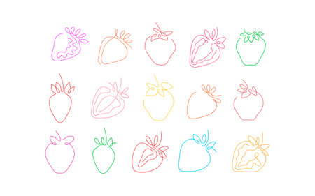Sticker one line art style strawberry. Abstract creative food in minimalism design. Hand drawn vector illustration.のイラスト素材