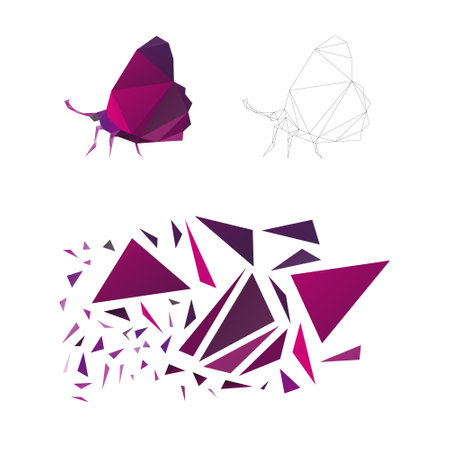 Educational game. Constructor puzzle from triangles. Collect a butterfly. Intellectual development. Polygonal art concept.のイラスト素材