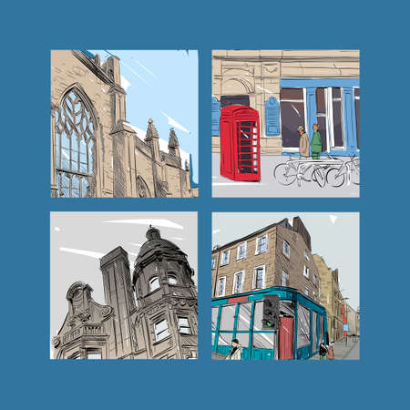 Edinburgh. Scotland. Hand drawn city sketch. Vector illustration.のイラスト素材