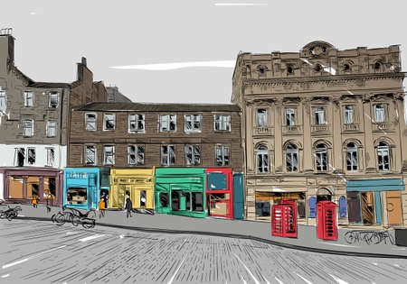 Edinburgh. Scotland. Hand drawn city sketch. Vector illustration.のイラスト素材