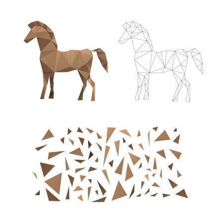 Polygonal puzzle game. Constructor from triangles. Collect a black horse. intellectual development. poly art concept. Business idea for creative anti stress activity.のイラスト素材