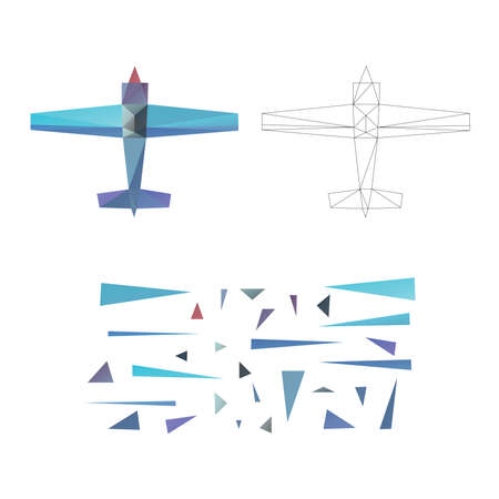 Polygonal puzzle game. Constructor from triangles. Collect an airplane. intellectual development. poly art concept. Business idea for creative anti stress activity.のイラスト素材
