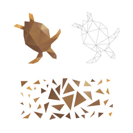 Polygonal puzzle game. Constructor from triangles. Collect a turtle. intellectual development. poly art concept. Business idea for creative anti stress activity.のイラスト素材