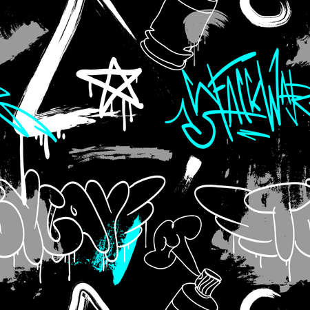 Seamless pattern graffiti street art tag. urban culture. Creative art design poster backgrounds. vector illustration.のイラスト素材