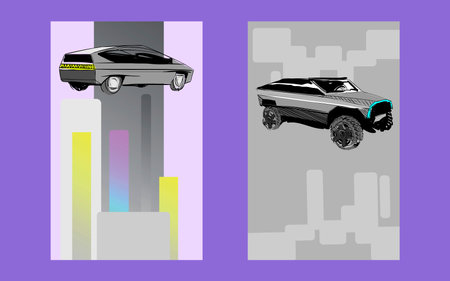 Car of the future. Stylish modern flyer. Poster sketch hand drawn art. vector art illustration.