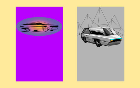 Car of the future. Stylish modern flyer. Poster sketch hand drawn art. vector art illustration.のイラスト素材