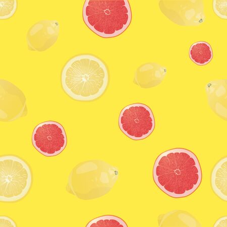 Fresh grapefruit and lemon. Minimalistic fruit colorful backgroundのイラスト素材