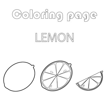 Coloring page for kids Game for kids Whole, cut in half, sliced on pieces lemons.のイラスト素材