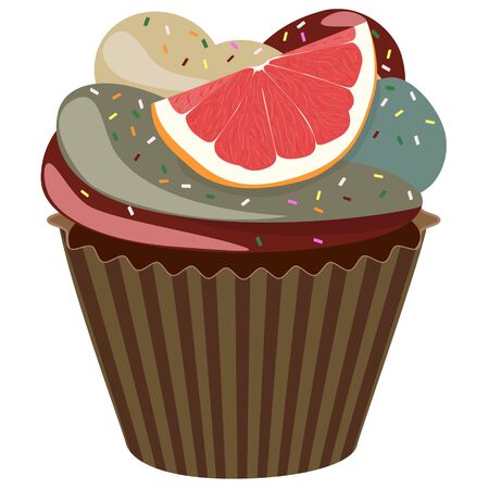 Realistic cupcake. Sweet creamy desserts muffins with grapefruit, delicious confectionery and baking.のイラスト素材
