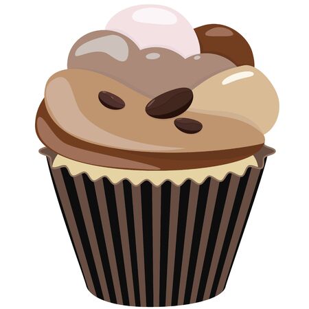 Realistic cupcake. Sweet creamy desserts muffins with coffee beans, delicious confectionery and baking.のイラスト素材