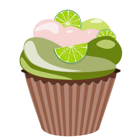 Realistic cupcake. Sweet creamy desserts muffins with lime, delicious confectionery and baking.のイラスト素材