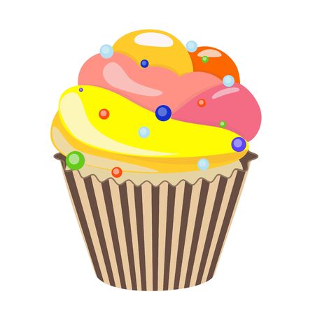 Realistic cupcake. Sweet creamy desserts muffins with frosting flavors decoration, delicious confectionery and baking.のイラスト素材