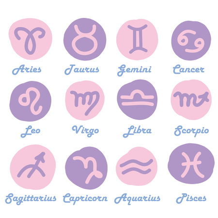 Zodiac pictograms in circles isolated on white background. Cartoon style.のイラスト素材