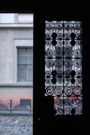 Photo of vintage green fence with ornament. Lviv.の写真素材