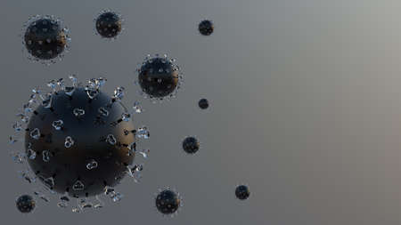 Flow of Covid-19 coronavirus molecules in the blood. Dark SARS-Cov-2 molecules move towards the...