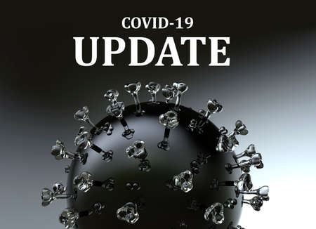 Close-up of the coronavirus 2019 molecule-NCoV. A banner that says Update Covid-19. 3D Render