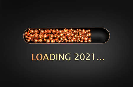 The 2021 loader with Golden geometric shapes. New year's illustration. 3D Render