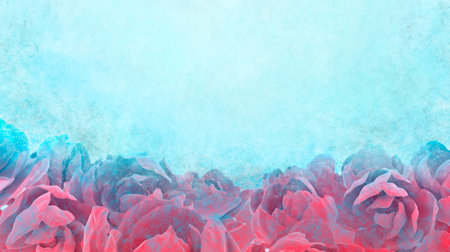 Grunge watercolor background with roses in blue and red shades. Romantic acrylic illustration with flowers.の写真素材