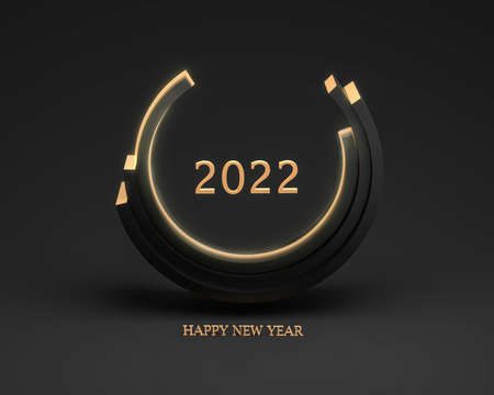 Abstract illustration of a geometric figure with the number 2022 and a Happy New Year greeting....