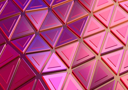 Abstract futuristic geometric background with a surface of metal triangles in neon lighting. 3D Renderの写真素材