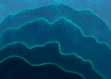 Abstract grunge blue background with neon lines in the shape of wavesの写真素材