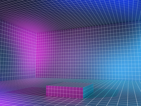 A digital virtual room is a reality with a pedestal. Cyberspace with a podium in the grid. 3D Renderの写真素材