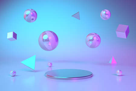 Futuristic abstract podium with geometric shapes. 3D Render