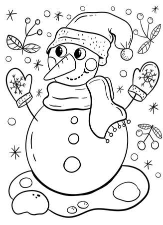 Christmas coloring book page with snowman.の写真素材