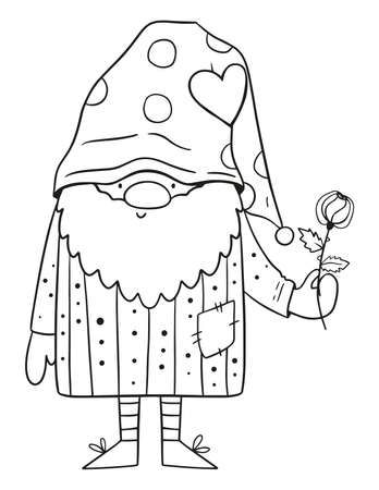 Gnome coloring page. Valentines day illustration for coloring book.の写真素材