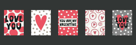 Modern art for St. Valentine's Day, holiday soft colors dots texture set, trendy love pattern for greetings, postcard, cover, placard etc. Vector illustration.のイラスト素材