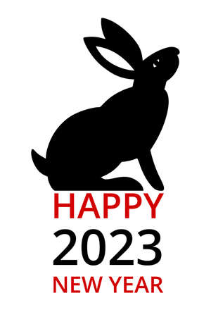 Happy 2023 new year. Symbol of 2023 year, black rabbit poster illustration. Holiday greeting card. Modern design. Chinese zodiac symbol. Calendar design. Vector card design.のイラスト素材