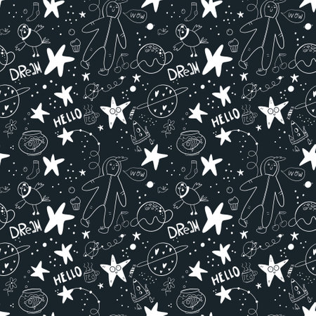 Doodle children pattern for decorative design. Animal pattern. Children character. Kids graphic.の写真素材