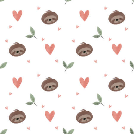 Endless sloth watercolor pattern for kids. Animal meditation background.の写真素材
