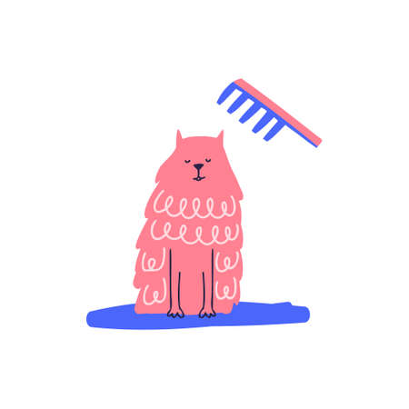 Combing dog vector illustration. Pet salon concept. Hand drawn illustration made in cartoon style.のイラスト素材