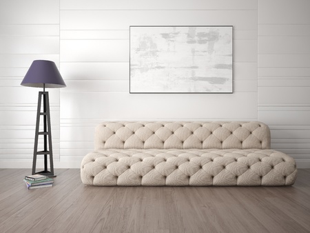 Mock up the living room with a soft sofa against the white wall.の写真素材