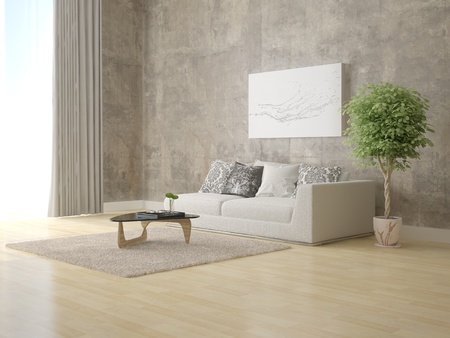 Mock up a modern living room with a comfortable comfortable sofa and a hipster background.のeditorial素材