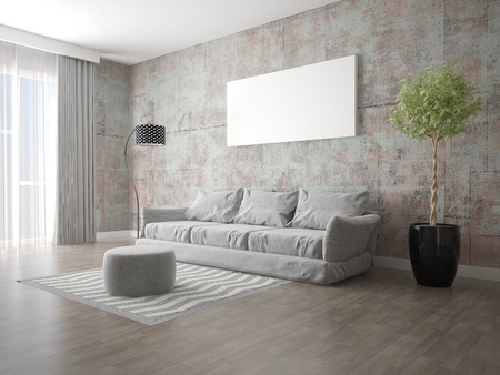 Mock up a stylish living room with a trendy light.