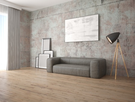 Leather sofa and hipster backdrop.